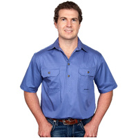 Just Country Mens Adam S/S Half Button Work Shirt (10104) Blue