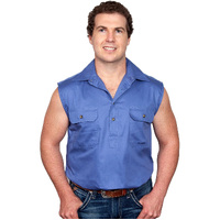 Just Country Mens Jack Sleeveless Half Button Work Shirt (10103) Blue