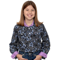 Just Country Girls Harper Half Button Print Shirt (GWLS2273) Black Butterflies [GD]