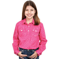 Just Country Girls Harper Half Button Print Shirt (GWLS2323) Hot Pink Stars [SD]