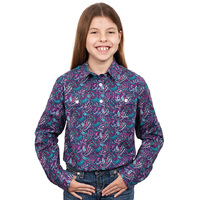 Just Country Girls Harper Half Button Print Shirt (GWLS2321) Purple Paisley [SD]
