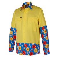 Ritemate Mens Light Weight Open Front Two Tone Vented L/S Shirt (RMRU02) Yellow-Hibiscus [GD]