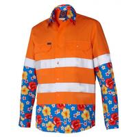 Ritemate Mens Light Weight Open Front Two Tone Vented Reflective L/S Shirt (RMRU02R) Orange-Hibiscus [GD]