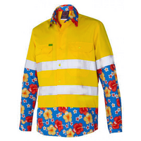 Ritemate Mens Light Weight Open Front Two Tone Vented Reflective L/S Shirt (RMRU02R) Yellow-Hibiscus [GD]