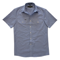Ritemate Mens Pilbara Classic Cotton Dual Pocket Mini Check S/S Shirt (RMPC063S) Blue-White Mini Check [SD]