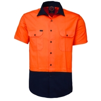 Ritemate Mens Vented Open Front S/S Shirt (RM107V2S) Orange/Navy