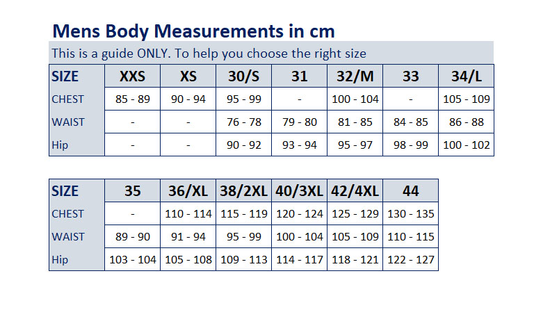 Sizing Guides Sizing - Thomas Cook