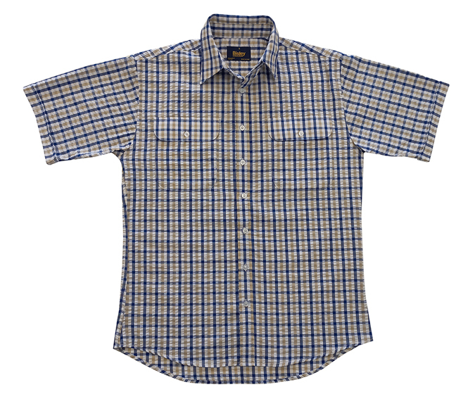 Buy Bisley Mens S/S Seersucker Shirt (BS20209_CSTT) Blue Check [SD ...