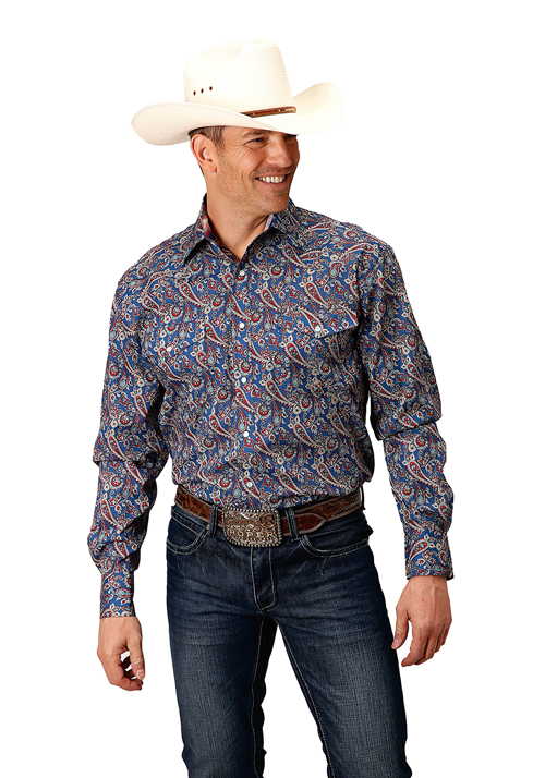 Buy Roper Mens Amarillo Collection L/S Shirt (1225420) Print Blue ...