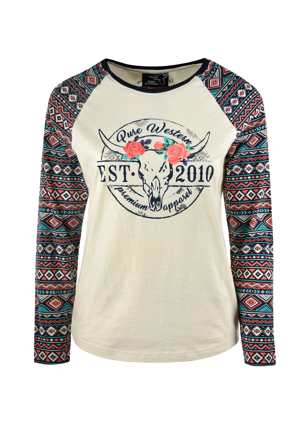 Pure Western Womens Miranda L/S Baseball Tee (P1W2598427) Cream/Multi