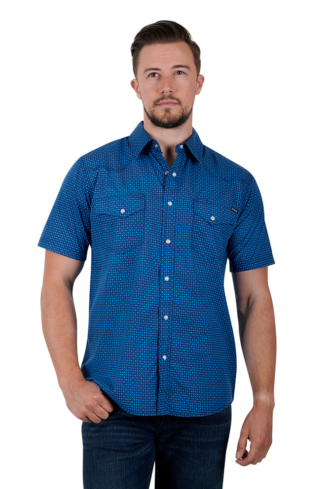 Buy Pure Western Mens Marlow S/S Shirt (P3S1102753) Navy/Blue [SD ...