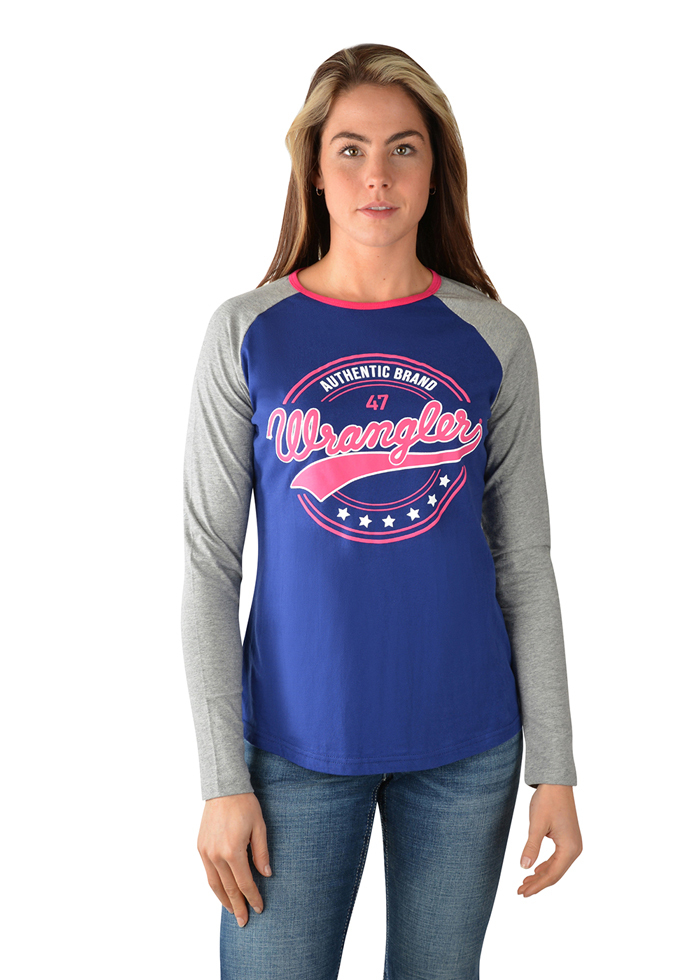 Buy Wrangler Womens Sierra L/S Baseball Raglan Tee (X3W2517953) Blue
