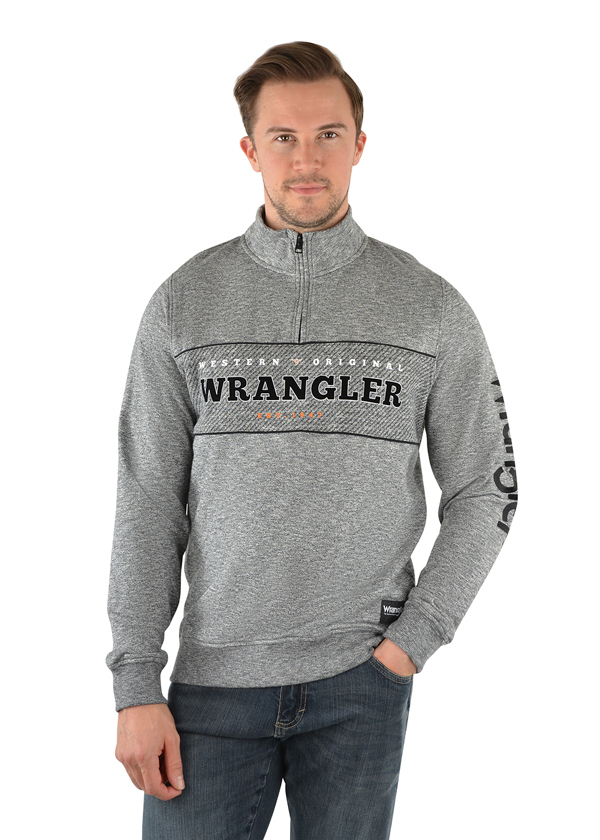 Wrangler Mens Walker 1/4 Zip Hood Pullover Jumper (X3W1573919) Charcoal  Marle
