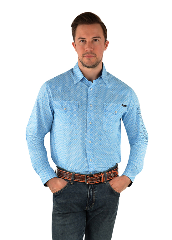 Buy Wrangler Mens Clifton Print Logo Western Shirt (X3W1111902) Blue ...