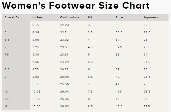 ladies shoe size chart australia