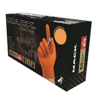 Mack Traction Nitrile Disposable Gloves Box of 50 (MKGTRACTIOO) Orange L