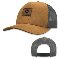 John Deere JD Quilted Canvas With Leather Patch Cap (J14A-02Y7-JDR-FKB) Brown/Charcoal OSFM [GD]