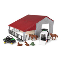 John Deere Childrens 1:32 Weathered Barn Playset With Horses (47522)