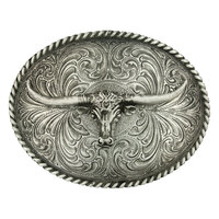 Montana Jewellery Oval Longhorn Classic Antiqued Attitude Belt Buckle (61028)  [GD]