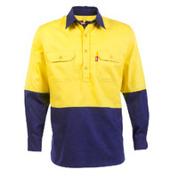 Jonsson Mens Hi Vis Closed Front L/S Shirt (G1028) Yellow [SD]