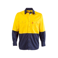 Jonsson Mens Air Hi Vis Vented L/S Work Shirt (G1023) Yellow/Navyn