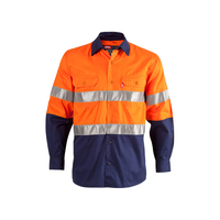 Jonsson Mens Air Hi Vis Vented L/S Work Shirt with Tape (G1019) (MSVENT) Orange/Navy [GD]