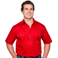 Just Country Mens Adam S/S Half Button Work Shirt (10104) Chilli