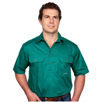 Just Country Mens Adam S/S Half Button Work Shirt (10104) Dark Green