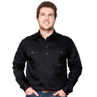 Just Country Mens Cameron Half Button Work Shirt (10101) Black