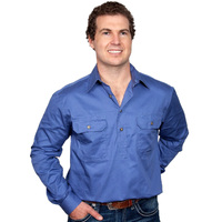 Just Country Mens Cameron Half Button Work Shirt (10101) Blue