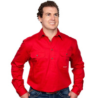 Just Country Mens Cameron Half Button Work Shirt (10101) Chilli