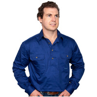 Just Country Mens Cameron Half Button Work Shirt (10101) Cobalt