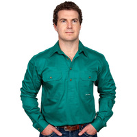 Just Country Mens Cameron Half Button Work Shirt (10101) Dark Green