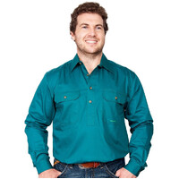 Just Country Mens Cameron Half Button Work Shirt (10101) Forest Green