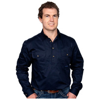 Just Country Mens Cameron Half Button Work Shirt (10101) Navy