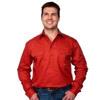 Just Country Mens Cameron Half Button Work Shirt (10101) Rust