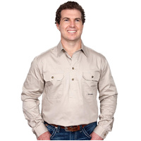 Just Country Mens Cameron Half Button Work Shirt (10101) Stone