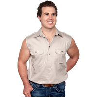 Just Country Mens Jack Sleeveless Half Button Work Shirt (10103) Stone
