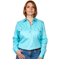 Just Country Womens Jahna Half Button Work Shirt (50505) Duck Egg Blue