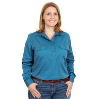 Just Country Womens Jahna Half Button Work Shirt (50505) Sapphire