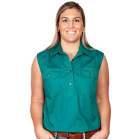 Just Country Womens Kerry Sleeveless Half Button Work Shirt (50503) Dark Green