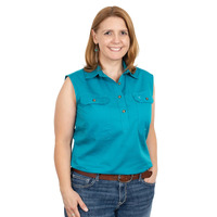 Just Country Womens Kerry Sleeveless Half Button Work Shirt (50503) Ocean