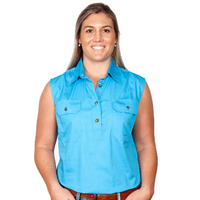Just Country Womens Kerry Sleeveless Half Button Work Shirt (50503) Sky