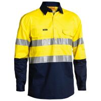 Bisley Mens Taped Hi Vis Closed Front L/S Shirt (BSC6896_TT01) Yellow/Navy