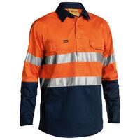 Bisley Mens Taped Hi Vis Closed Front L/S Shirt (BSC6896_TT02) Orange/Navy