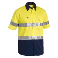 Bisley Mens Hi Vis Taped S/S Shirt (BS1896_TT01) Yellow/Navy [GD]