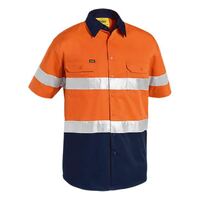 Bisley Mens Hi Vis Taped S/S Shirt (BS1896_TT02) Orange/Navy