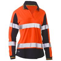 Bisley Womens Hi Vis Taped Two Tone V-Neck L/S Shirt (BKL6225T_TT05) Orange/Navy