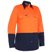 Bisley Womens Hi Vis Lightweight L/S Drill Shirt (BL6895_TT01) Orange/Navy
