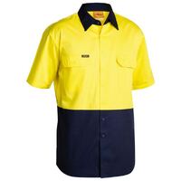Bisley Mens Hi Vis Lightweight S/S Shirt (BS1895_TT01) Yellow/Navy